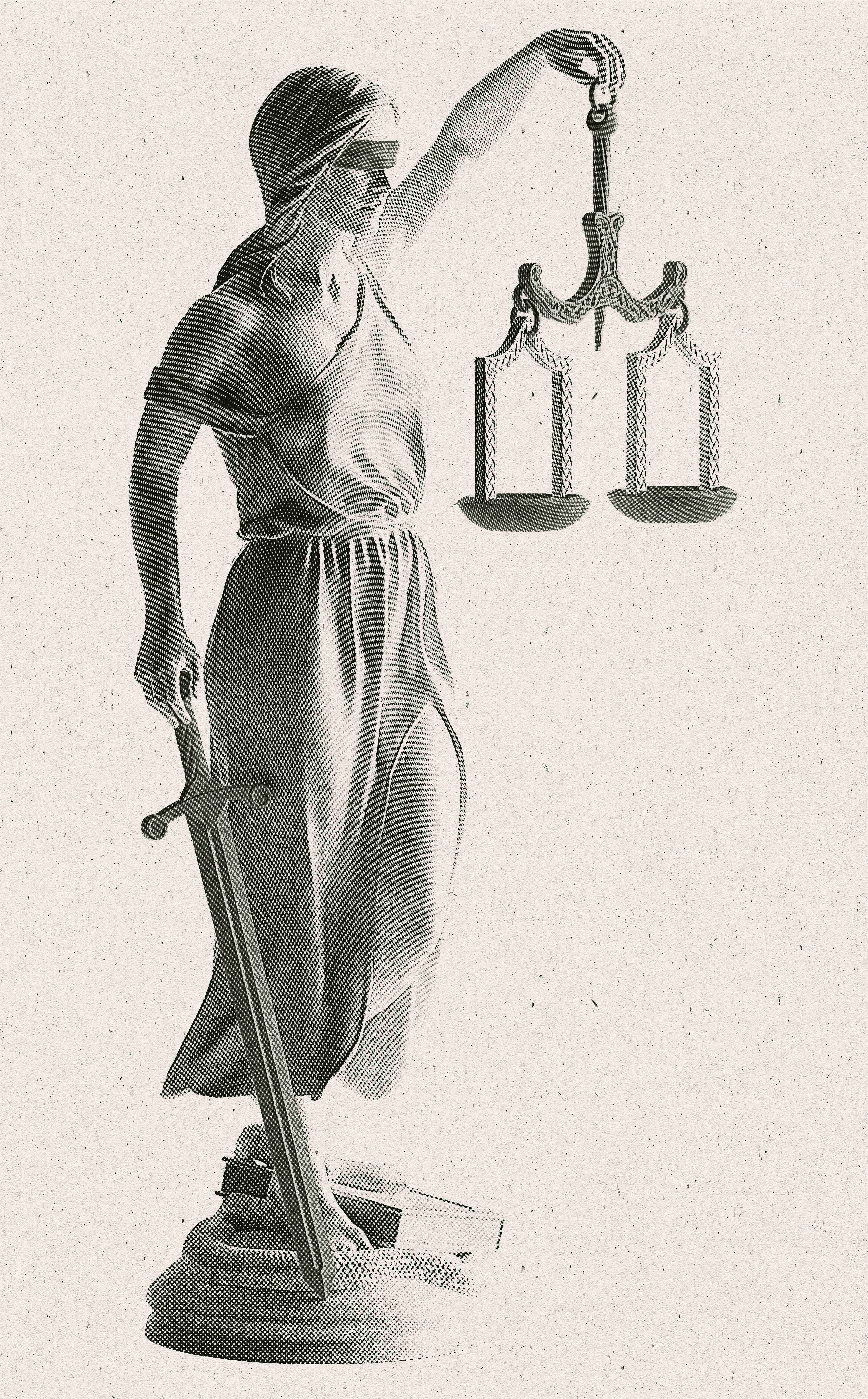 Estátua da Justiça representada em gravura